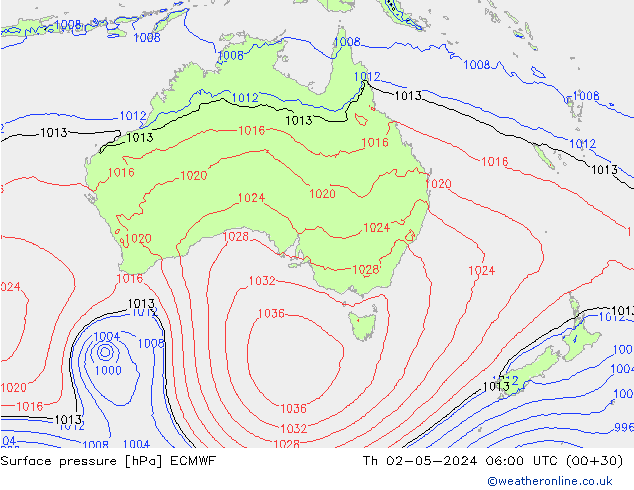 Surface pressure ECMWF Th 02.05.2024 06 UTC