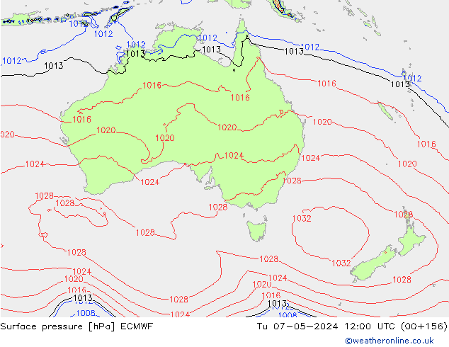 pressão do solo ECMWF Ter 07.05.2024 12 UTC