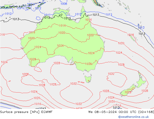 Surface pressure ECMWF We 08.05.2024 00 UTC