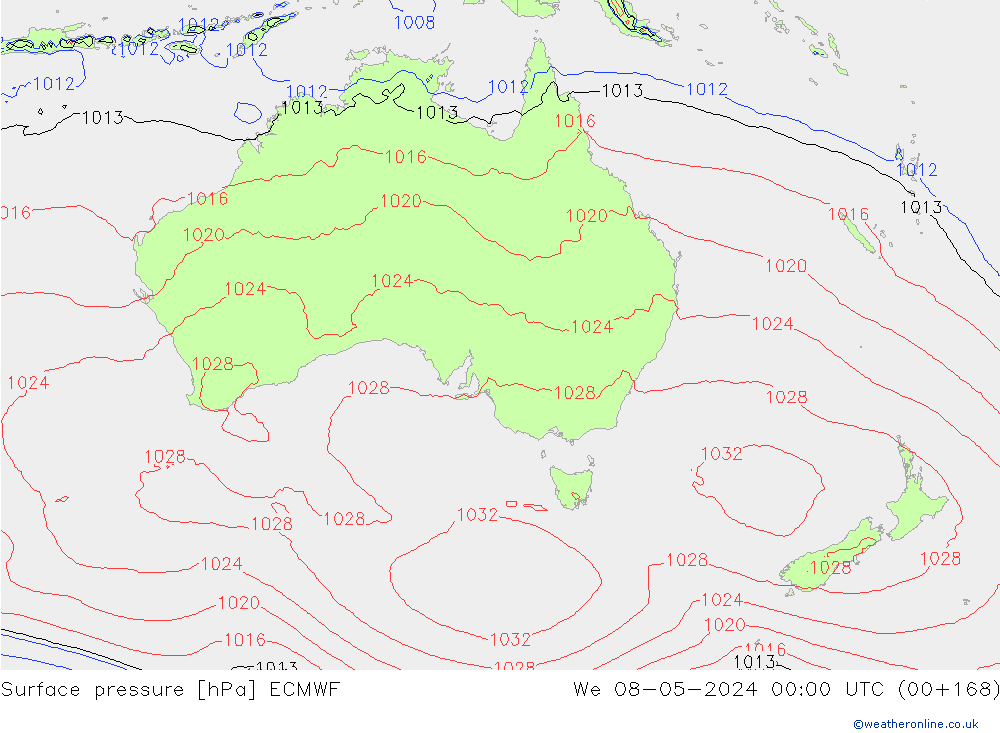 Surface pressure ECMWF We 08.05.2024 00 UTC