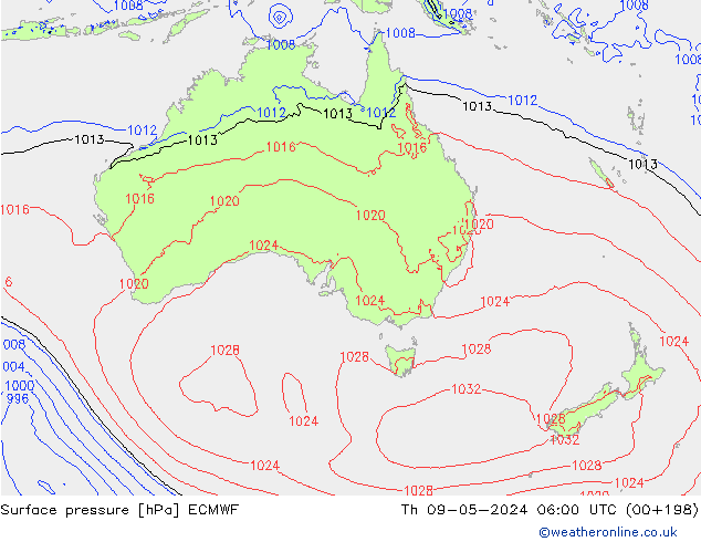 Pressione al suolo ECMWF gio 09.05.2024 06 UTC