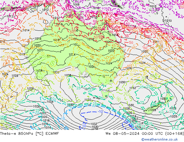 Theta-e 850hPa ECMWF We 08.05.2024 00 UTC