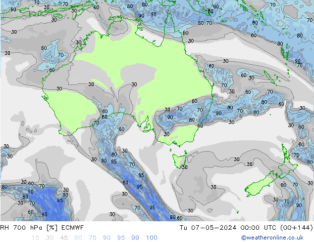 Humedad rel. 700hPa ECMWF mar 07.05.2024 00 UTC