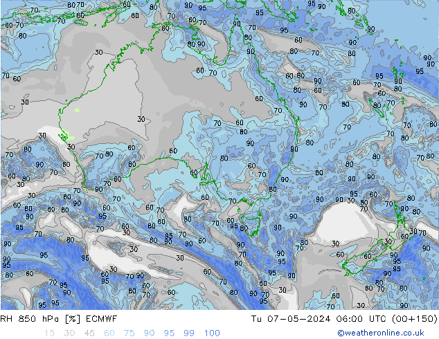 RH 850 hPa ECMWF Tu 07.05.2024 06 UTC