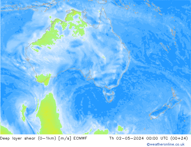 Deep layer shear (0-1km) ECMWF Do 02.05.2024 00 UTC