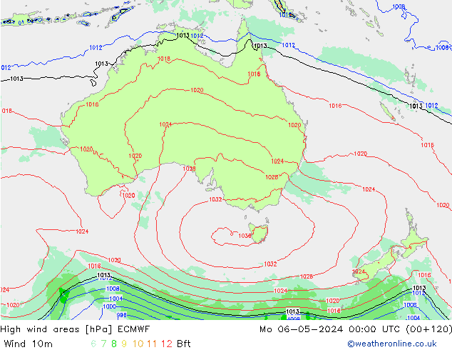 High wind areas ECMWF Po 06.05.2024 00 UTC