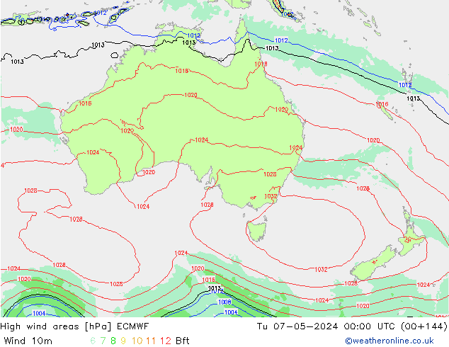 High wind areas ECMWF  07.05.2024 00 UTC