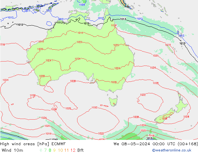 yüksek rüzgarlı alanlar ECMWF Çar 08.05.2024 00 UTC