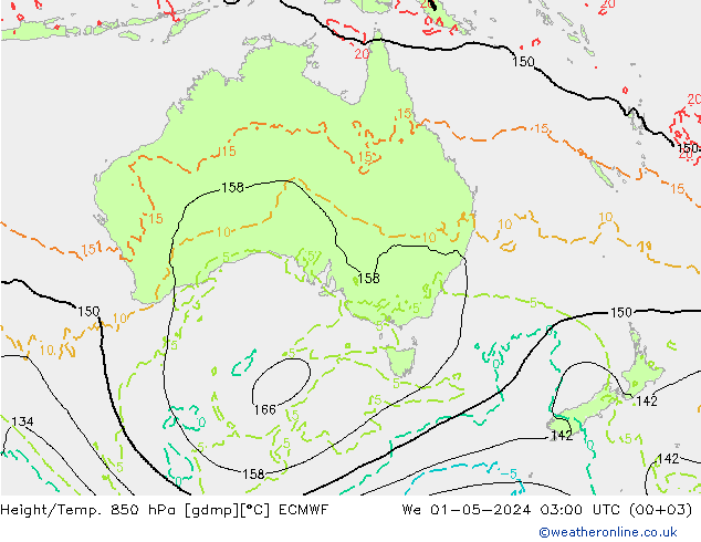 Hoogte/Temp. 850 hPa ECMWF wo 01.05.2024 03 UTC