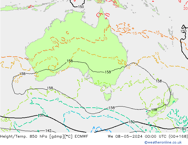 Height/Temp. 850 hPa ECMWF We 08.05.2024 00 UTC