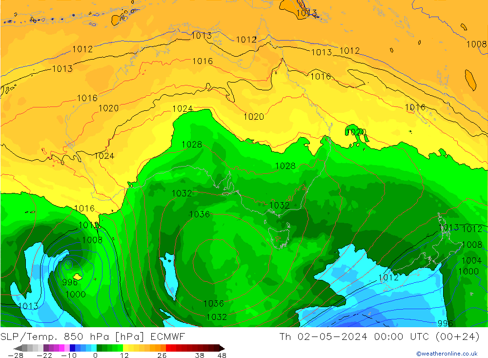 SLP/Temp. 850 hPa ECMWF jue 02.05.2024 00 UTC