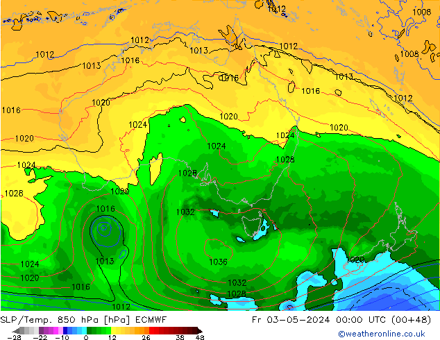 850 hPa Yer Bas./Sıc ECMWF Cu 03.05.2024 00 UTC