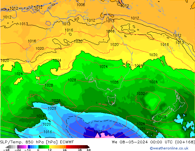 850 hPa Yer Bas./Sıc ECMWF Çar 08.05.2024 00 UTC