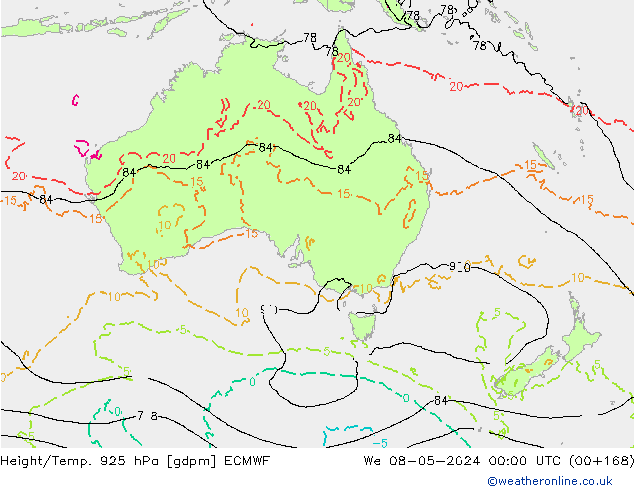 Yükseklik/Sıc. 925 hPa ECMWF Çar 08.05.2024 00 UTC