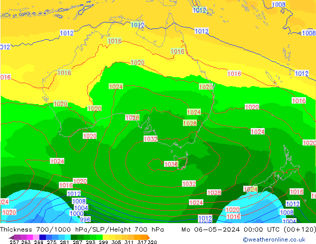 Thck 700-1000 hPa ECMWF Po 06.05.2024 00 UTC