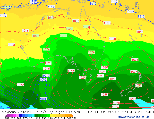 Thck 700-1000 hPa ECMWF Sa 11.05.2024 00 UTC