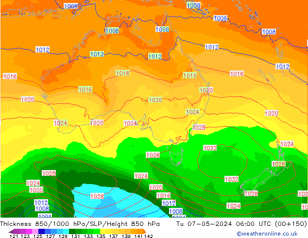 Espesor 850-1000 hPa ECMWF mar 07.05.2024 06 UTC