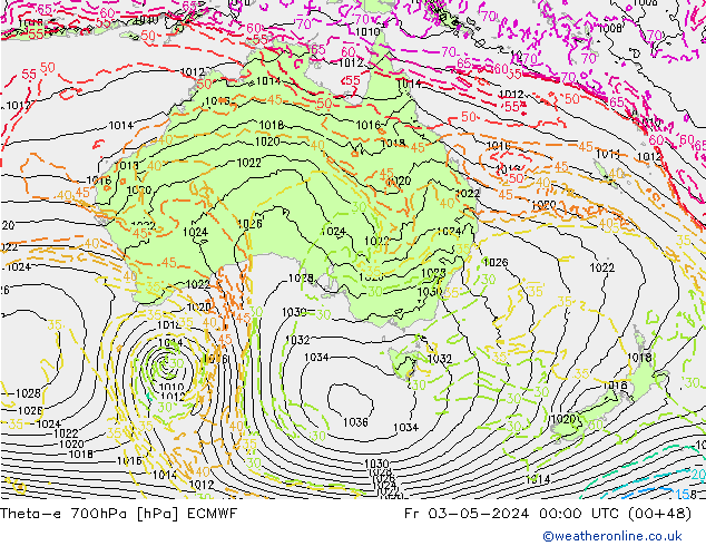 Theta-e 700hPa ECMWF Cu 03.05.2024 00 UTC