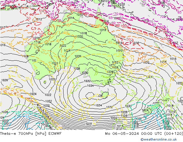 Theta-e 700hPa ECMWF Po 06.05.2024 00 UTC