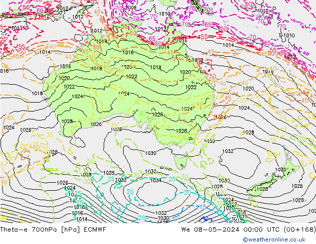 Theta-e 700hPa ECMWF We 08.05.2024 00 UTC