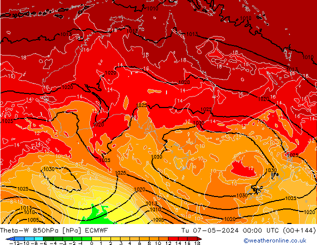 Theta-W 850hPa ECMWF di 07.05.2024 00 UTC