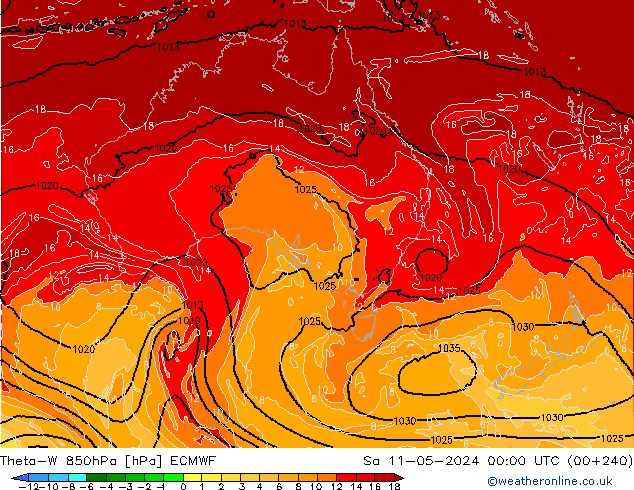 Theta-W 850hPa ECMWF Sa 11.05.2024 00 UTC