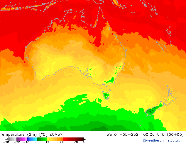 Temperatuurkaart (2m) ECMWF wo 01.05.2024 00 UTC