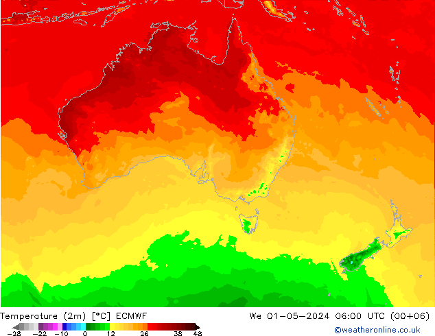 Sıcaklık Haritası (2m) ECMWF Çar 01.05.2024 06 UTC