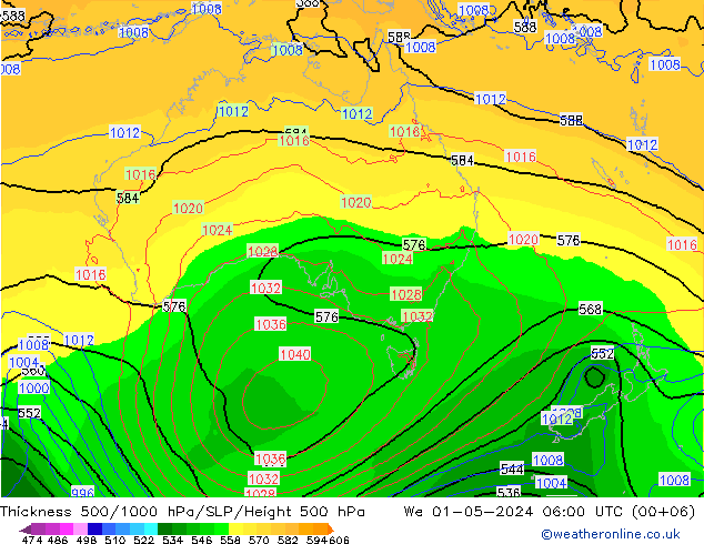 Thck 500-1000hPa ECMWF Qua 01.05.2024 06 UTC