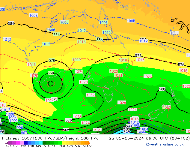 Thck 500-1000hPa ECMWF Su 05.05.2024 06 UTC