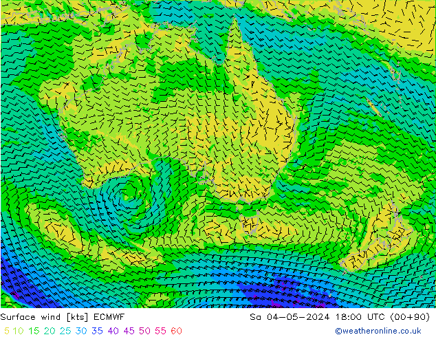 Vento 10 m ECMWF sab 04.05.2024 18 UTC