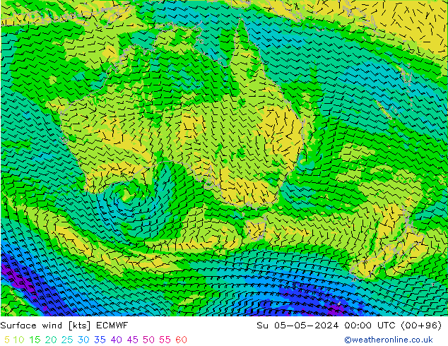 Wind 10 m ECMWF zo 05.05.2024 00 UTC