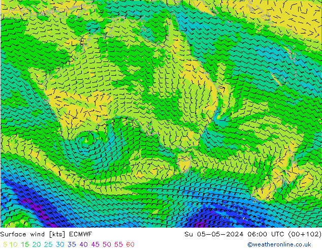 Wind 10 m ECMWF zo 05.05.2024 06 UTC