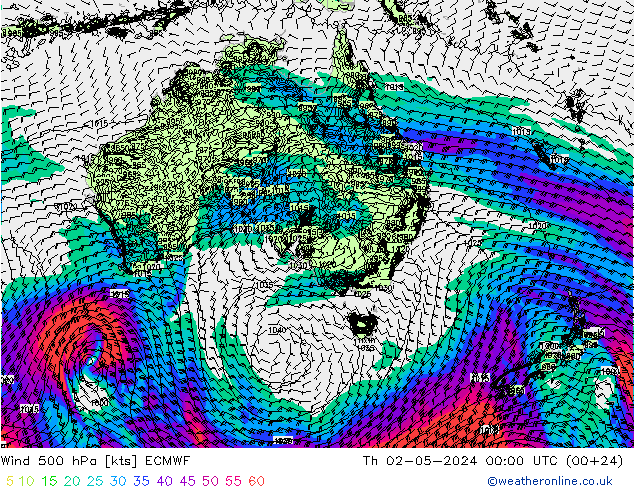 Wind 500 hPa ECMWF Do 02.05.2024 00 UTC