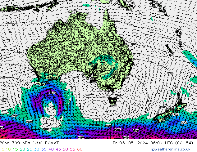 Vento 700 hPa ECMWF Sex 03.05.2024 06 UTC