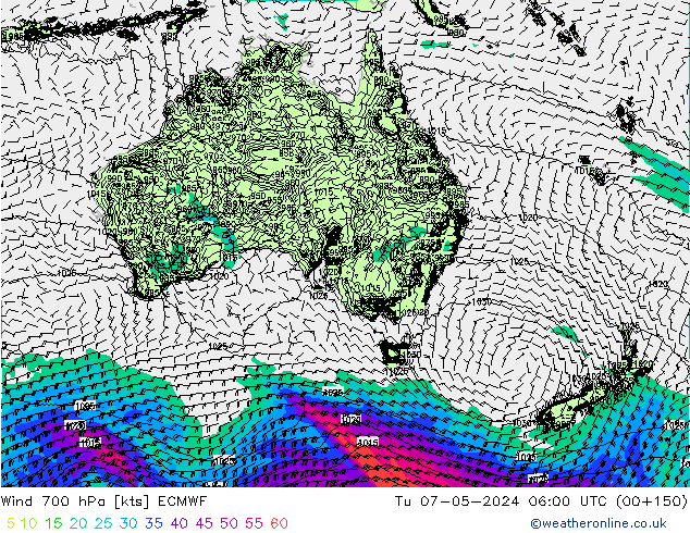 Wind 700 hPa ECMWF Di 07.05.2024 06 UTC