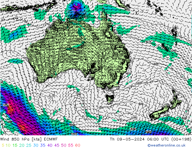 Wind 850 hPa ECMWF Th 09.05.2024 06 UTC