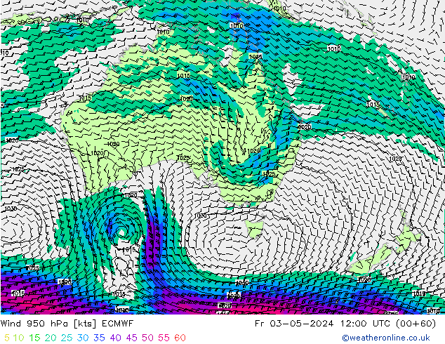 Vent 950 hPa ECMWF ven 03.05.2024 12 UTC