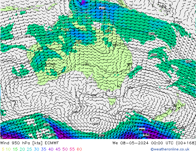 Rüzgar 950 hPa ECMWF Çar 08.05.2024 00 UTC