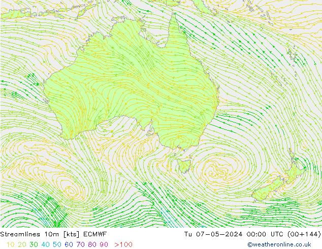 Stroomlijn 10m ECMWF di 07.05.2024 00 UTC