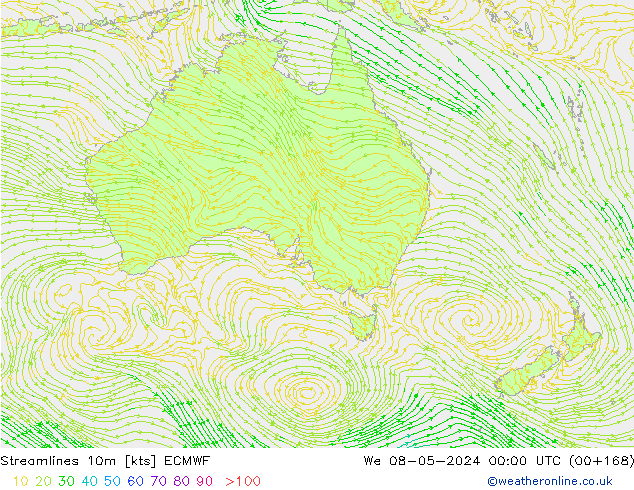 Streamlines 10m ECMWF We 08.05.2024 00 UTC