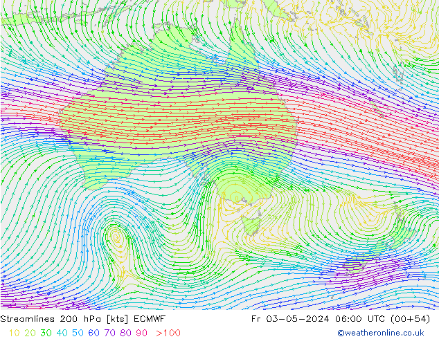 Linea di flusso 200 hPa ECMWF ven 03.05.2024 06 UTC