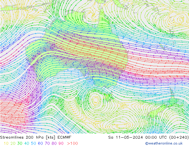 Streamlines 200 hPa ECMWF Sa 11.05.2024 00 UTC