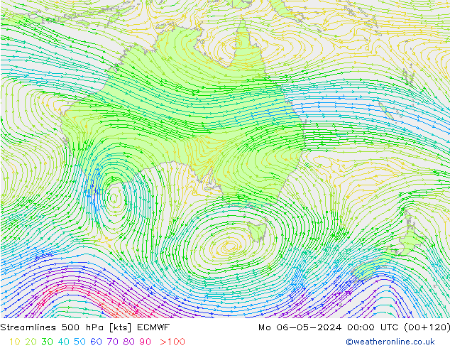 Streamlines 500 hPa ECMWF Po 06.05.2024 00 UTC