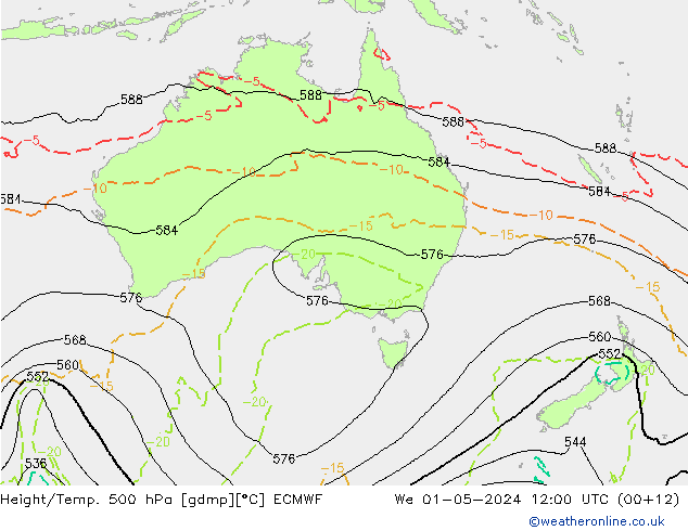 Z500/Rain (+SLP)/Z850 ECMWF We 01.05.2024 12 UTC
