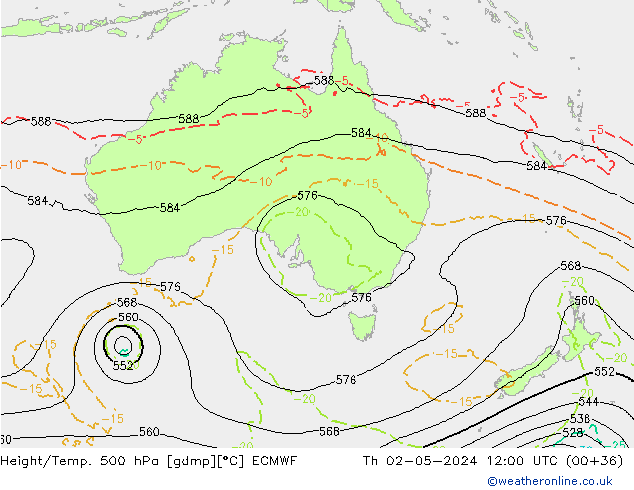 Z500/Rain (+SLP)/Z850 ECMWF Čt 02.05.2024 12 UTC