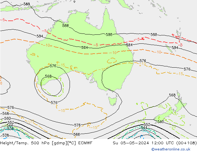 Z500/Rain (+SLP)/Z850 ECMWF Dom 05.05.2024 12 UTC