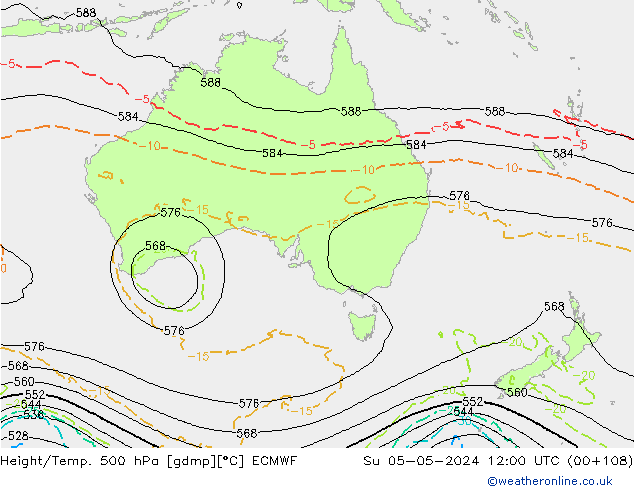 Z500/Rain (+SLP)/Z850 ECMWF Su 05.05.2024 12 UTC