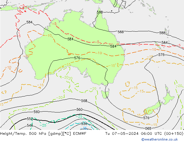 Z500/Rain (+SLP)/Z850 ECMWF Út 07.05.2024 06 UTC