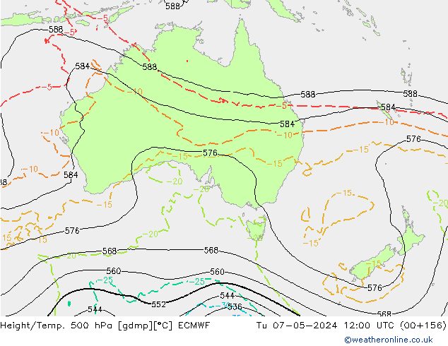 Z500/Yağmur (+YB)/Z850 ECMWF Sa 07.05.2024 12 UTC